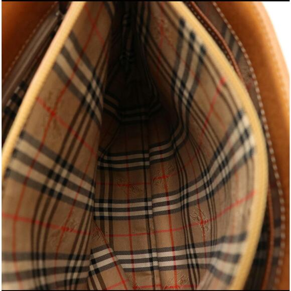 Burberry Brown Textured Leather Shoulder Bag Gold Hardware Logo Lining Authentic - Picture 7 of 10